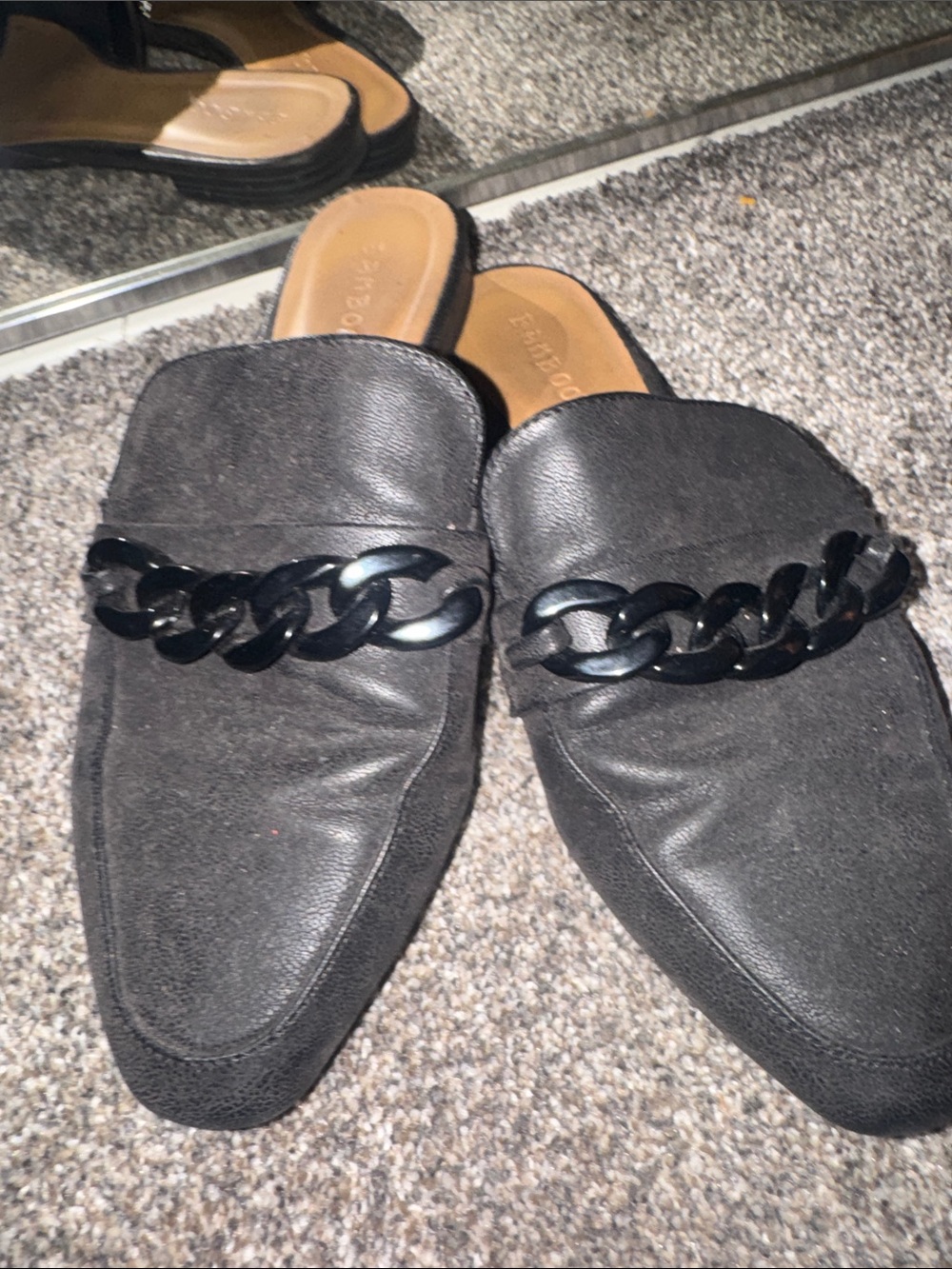 BAMBOO Black Chain-Trim Slip-On Mules